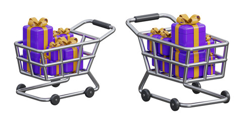 3D shopping cart full of gift boxes