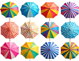  Tropical Beach Umbrella Set in Playful Colors, Transparent PNG Cutout”