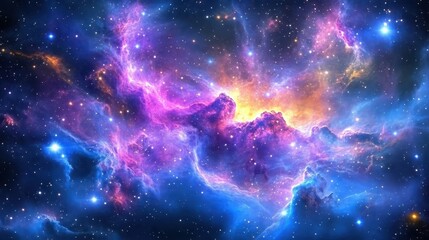 Celestial Tapestry: A breathtaking view of the cosmos, where swirling nebulas of vibrant colors collide with a celestial ballet of stars, creating an artistic illustration of infinity.