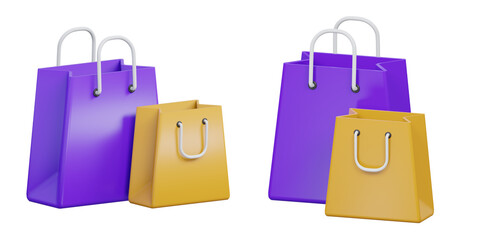 3D purple and yellow paper shopping bags
