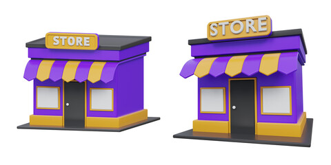 3D retail store building with awning icon