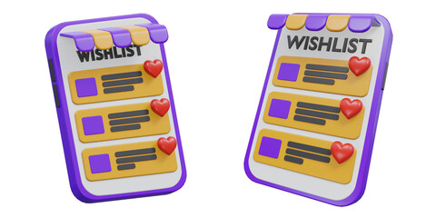 3D online store wishlist on mobile phone screen