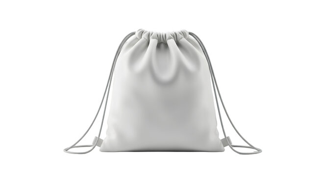 White drawstring bag mockup for branding and design presentation isolated on transparent background