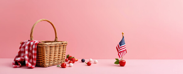 Happy labor day celebration in america festive picnic basket with flag independence holiday vibes
