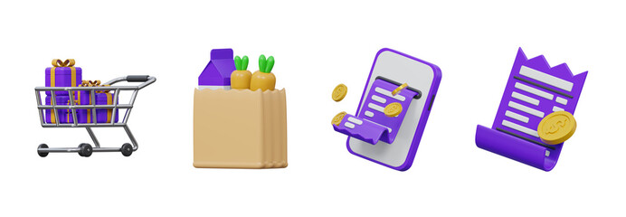 3D online shopping and payment icon collection, Transparent Background