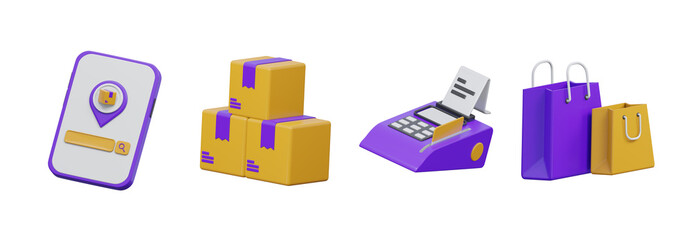 Retail and e-commerce logistics 3D vector icons, Transparent Background