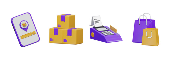 Retail and e-commerce logistics 3D vector icons, Transparent Background