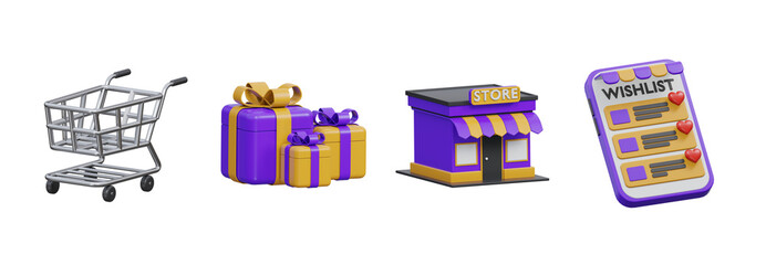 3D online shopping and retail store elements, Transparent Background