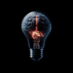 Illuminated brain inside a lightbulb