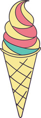 Vector illustration of a colorful ice cream cone with scoops and a waffle cone