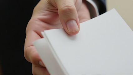 A hand extends a stack of crisp, white papers, presenting an offering or invitation clearly.
