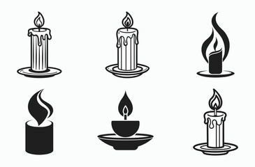 Candle silhouette vector Set, wax light icon, flame decor illustration, candle line art silhouette vector illustration 




