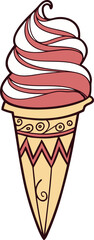 Vector illustration of a colorful ice cream cone with scoops and a waffle cone