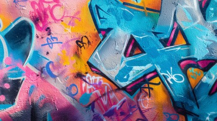 Fototapeta premium Vibrant urban graffiti art with dynamic blue and pink abstract designs