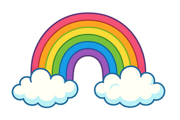 Colorful rainbow arch with fluffy clouds isolated on transparent background