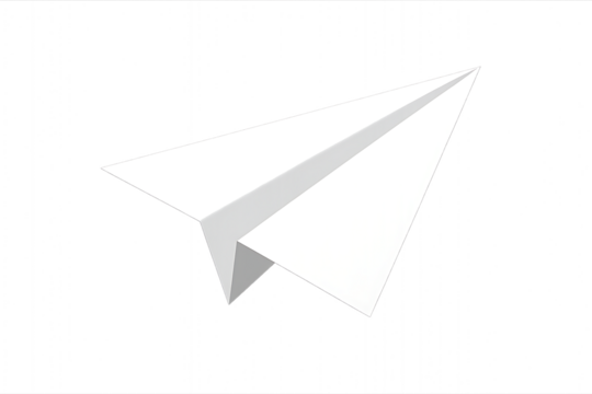 Classic white paper airplane in flight isolated on transparent background