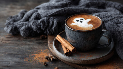 Halloween Ghost Latte Art Coffee Cinnamon Cozy Autumn