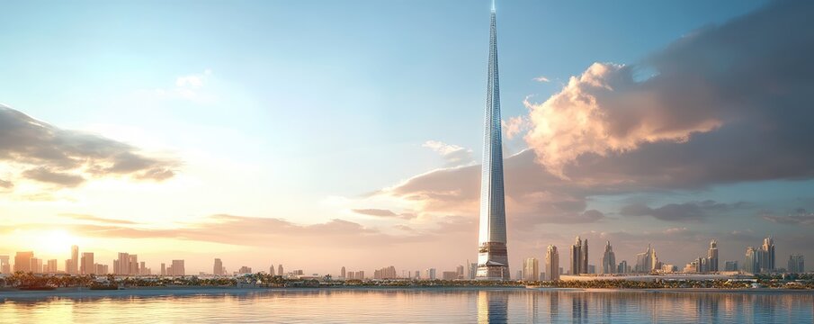 Futuristic View of the Jeddah Tower at Sunset