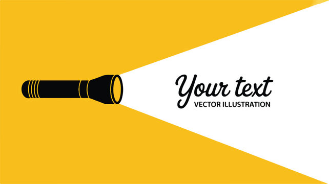 Black flashlight emitting white light on yellow background