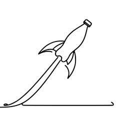 Fototapeta premium Bottle-shaped rocket launching with a single line outline design 