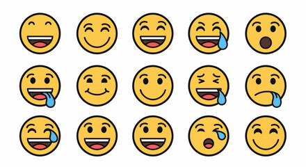 Fototapeta premium Collection of Yellow Emoji Faces Expressing Various Emotions and Reactions