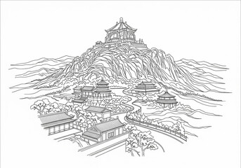 Mount Tai (泰山) in China one line drawing style