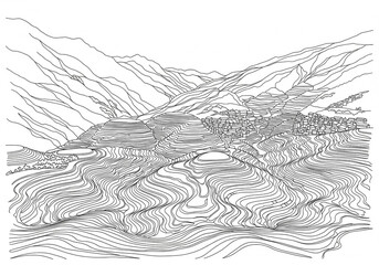 Fototapeta premium Yuanyang Rice Terraces (元阳梯田) in China one line drawing style