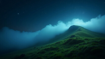 Misty Mountain Landscape Under a Starry Night