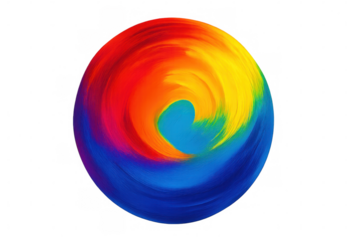 Vibrant spherical shape blending iridescent colors, creating dynamic abstract pattern against transparent backdrop