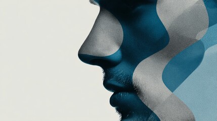 Abstract profile of young caucasian male with blue overlay design
