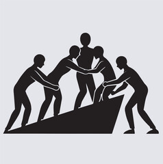 group of people row team teamwork concept  silhouette vector art illustration, silhouettes of people