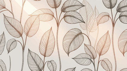 Fototapeta premium Brown line art leaves on a light beige background leaf