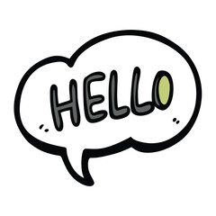 Hand drawn sketch of a speech bubble with the word hello inside in a simple clean illustration style