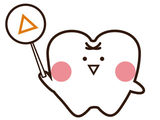 三角を持っているかわいい歯のマスコットキャラクター