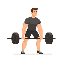 A muscular man performs a barbell deadlift, showcasing strength and fitness.