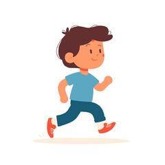 Fototapeta premium Happy boy joyfully running, active child in motion, cartoon illustration.