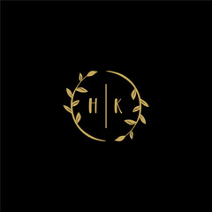 HK feminine and elegant wedding monogram initial logo with circle floral gold