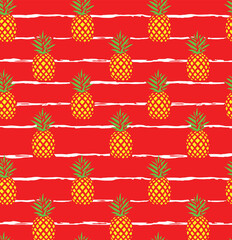 Pineapple seamless pattern vector design allover for kids were t-shirt, pineapple vector repeat art, pineapple with stripe allover vector design.