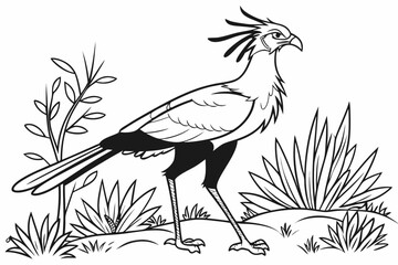 Obraz premium coloring page line art the secretary bird black vector