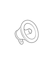 Isolated line art rendition of a megaphone, ideal for adding emphasis to announcements or creating graphic designs.