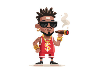 Stylish cartoon boy with smirk, bold outfit, cigar, mohawk, flat vector street design vector illustration