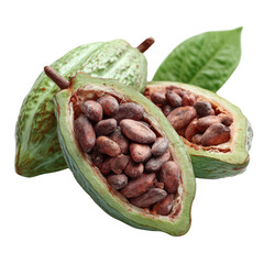 Transparent cocoa seed splitting process in nature close-up organic environment focusing on texture