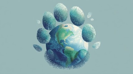 Blue earth with artistic paw print overlay