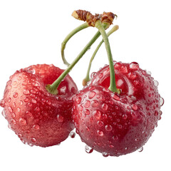 Refreshing transparent cherry bunch with water droplets nature close-up vibrant setting