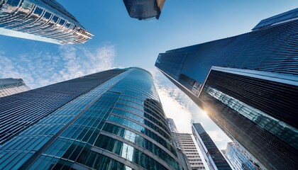 Naklejka premium modern highrises and office buildings seen from below in the financial district of a modern city