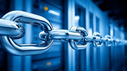 Unbreakable connection, chain link symbolizing secure server and data protection in modern network infrastructure