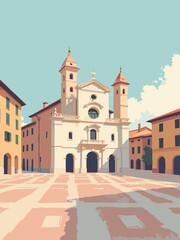 Fototapeta premium Piacenza, Italy – Gothic Palazzo Gotico and piazza paving in ruby, pale sandstone, and cloud gray