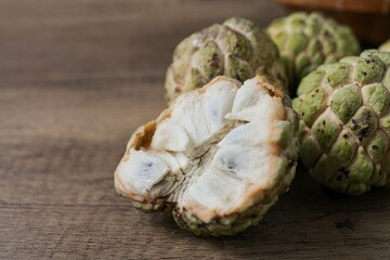 sugar apple,custard apple on wooden background