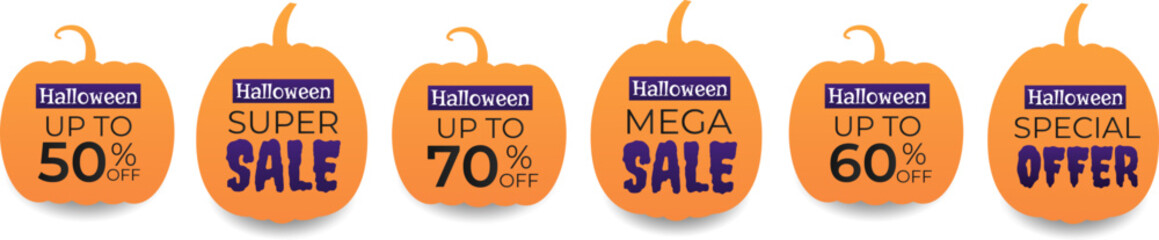 Vector set of sticker templates for shopping, sales, special offers for Halloween.