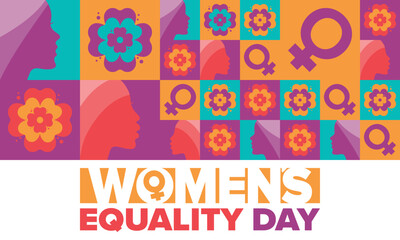 Women's Equality Day in United States. Female holiday, celebrated annually in August 26. Women right history month. Feminism concept. Poster, greeting card, banner and background. Vector illustration